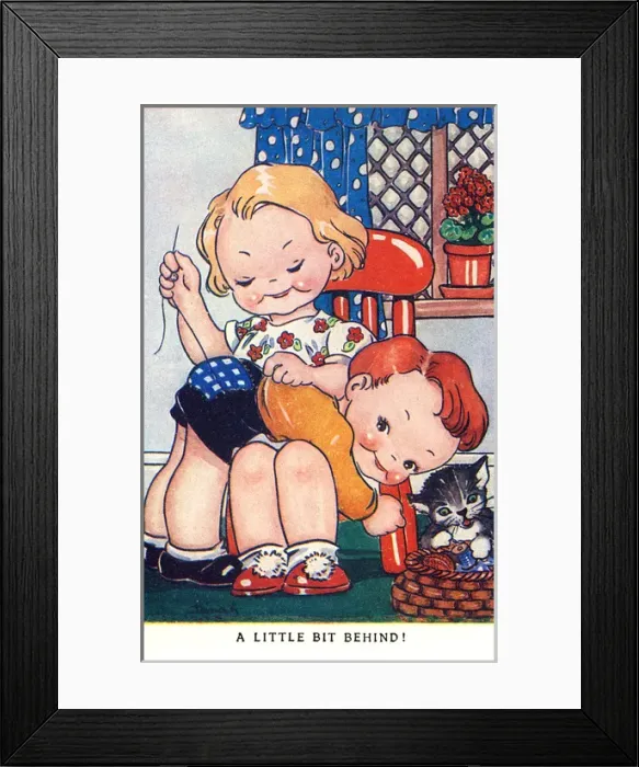 Framed Print : WW2 era - Comic Postcard - A little bit behind Framed Print : WW2 era - Comic Postcard - A little bit behind