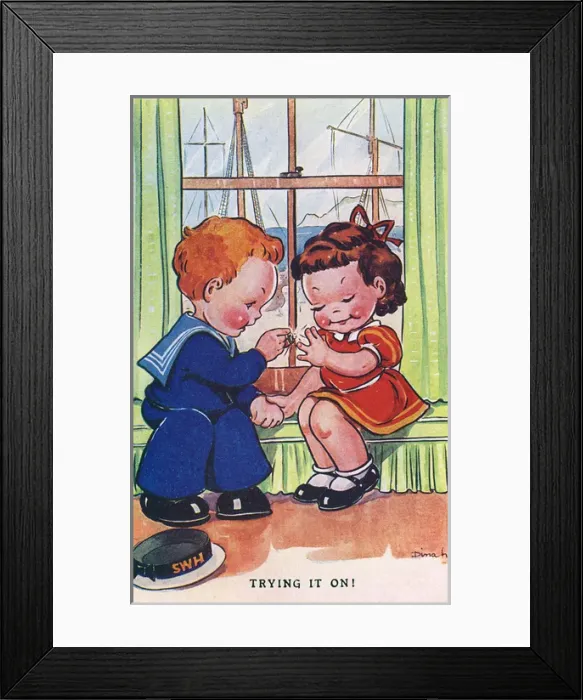 Framed Print : WW2 era - Comic Postcard - Trying it on Framed Print : WW2 era - Comic Postcard - Trying it on