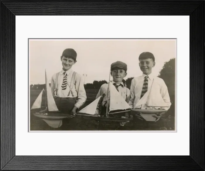 Framed Print : Three schoolboys and their model yachts Framed Print : Three schoolboys and their model yachts