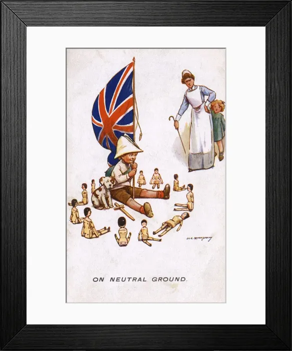 Framed Print : WW1 era - Comic Postcard - On Neutral Ground Framed Print : WW1 era - Comic Postcard - On Neutral Ground