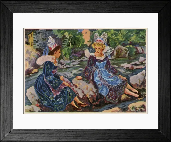Framed Print : Two Women in traditional local costume - Pont-Aven, Brittany Framed Print : Two Women in traditional local costume - Pont-Aven, Brittany