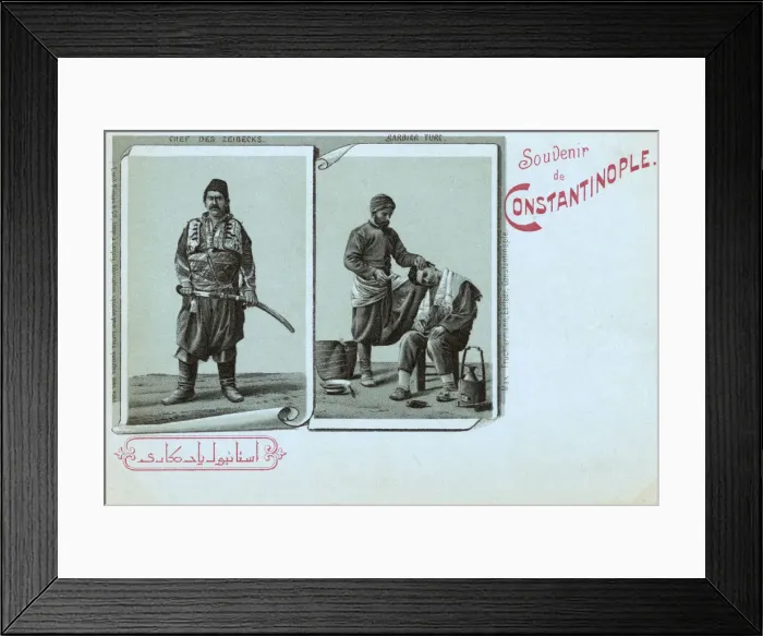 Framed Print : Zeybek Chief and Street Barber, Istanbul, Turkey Framed Print : Zeybek Chief and Street Barber, Istanbul, Turkey
