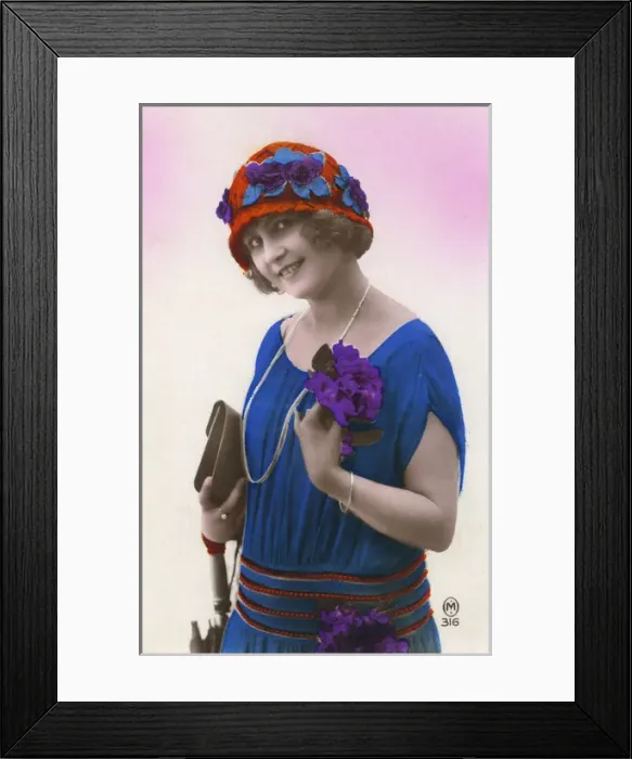 Framed Print : Fashionable French girl with floral cap Framed Print : Fashionable French girl with floral cap