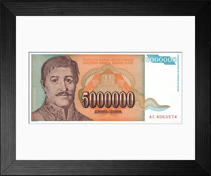 Framed Print : Federal Republic of Yugoslavia - Banknote - 5000000 Dinar Framed Print : Federal Republic of Yugoslavia - Banknote - 5000000 Dinar
