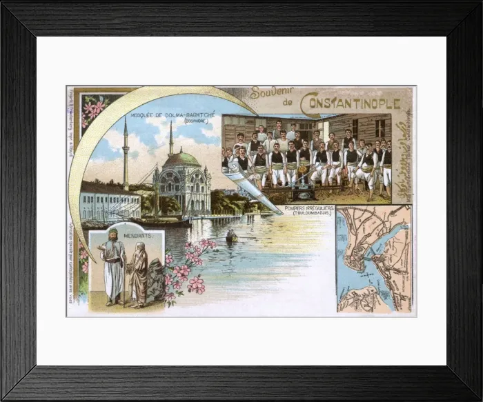 Framed Print : Volunteer Fire Brigade, Ortakoy Mosque, Beggars and Map Framed Print : Volunteer Fire Brigade, Ortakoy Mosque, Beggars and Map