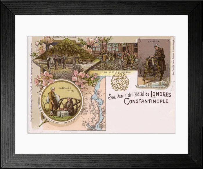 Framed Print : Knife Sharpener, Coffeehouse, Porters, Fez Seller and Map Framed Print : Knife Sharpener, Coffeehouse, Porters, Fez Seller and Map