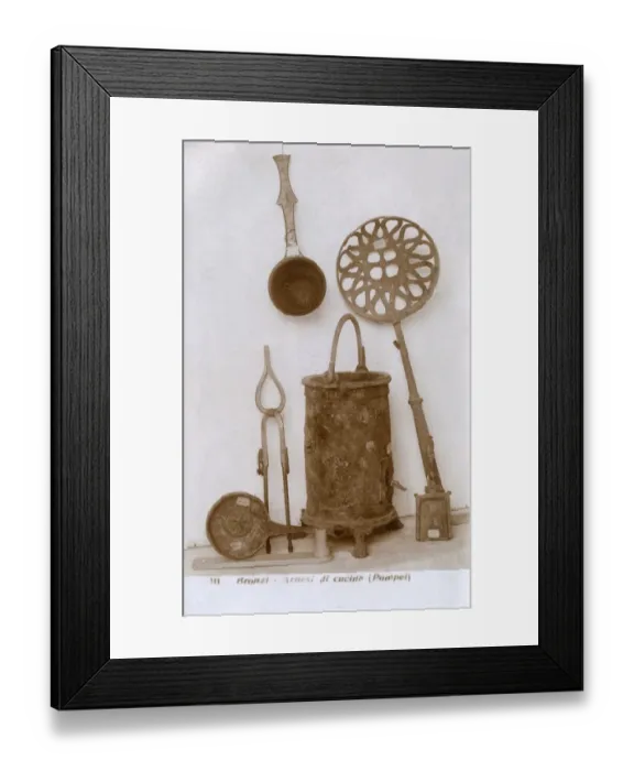 Framed Print : Bronze cooking utensils recovered from Pompeii, Italy Framed Print : Bronze cooking utensils recovered from Pompeii, Italy