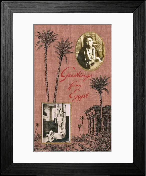 Framed Print : Greetings from Egypt - Amenhotep II statue - Egyptian Girl Framed Print : Greetings from Egypt - Amenhotep II statue - Egyptian Girl