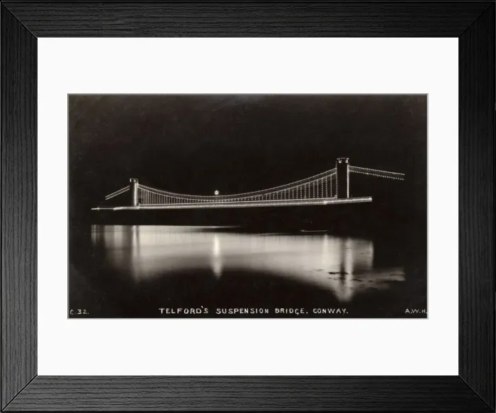 Framed Print : Conwy Suspension Bridge, North Wales - Illuminated Framed Print : Conwy Suspension Bridge, North Wales - Illuminated