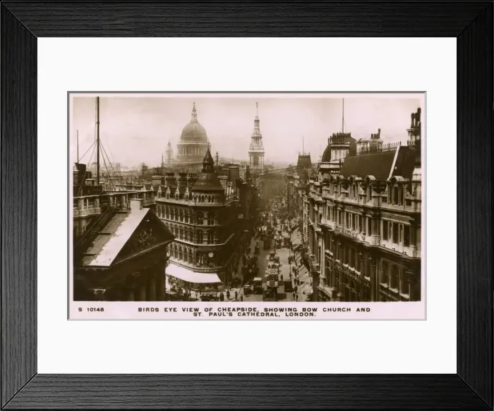 Framed Print : Cheapside - with Bow Church and St Pauls, London Framed Print : Cheapside - with Bow Church and St Pauls, London