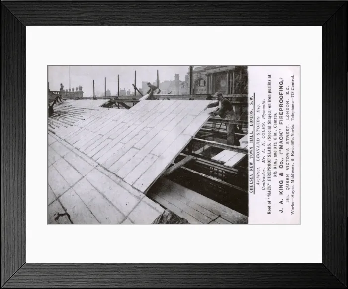 Framed Print : Installing Fireproof slabs on the roof of Chelsea Town Hall Framed Print : Installing Fireproof slabs on the roof of Chelsea Town Hall