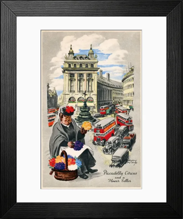 Framed Print : Piccadilly Circus and a London Flower Seller Framed Print : Piccadilly Circus and a London Flower Seller