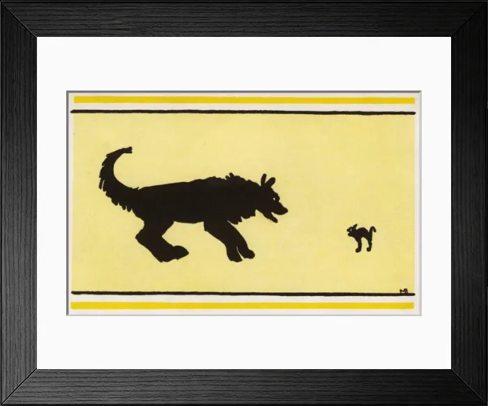 Framed Print : A Dog and a tiny kitten square off against each other Framed Print : A Dog and a tiny kitten square off against each other