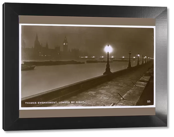Thames Embankment by night - View toward Westminster, London