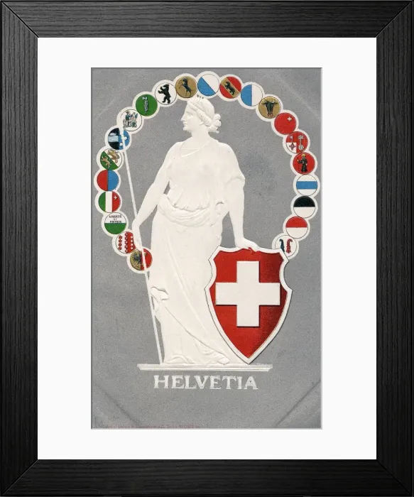 Framed Print : The Swiss Cantons and personification of Switzerland Framed Print : The Swiss Cantons and personification of Switzerland