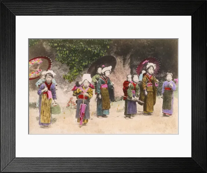 Framed Print : Japanese children - some carrying their younger siblings Framed Print : Japanese children - some carrying their younger siblings