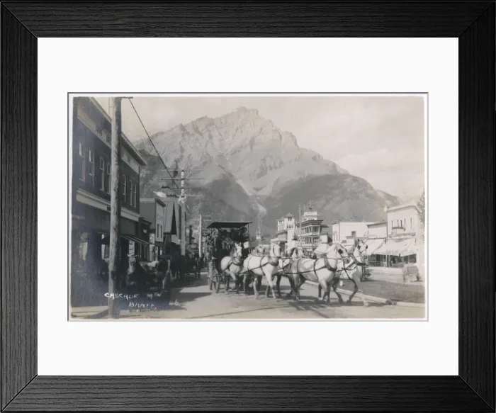 Framed Print : Banff, Canada - Cascade Mountain and six-horse charabanc Framed Print : Banff, Canada - Cascade Mountain and six-horse charabanc