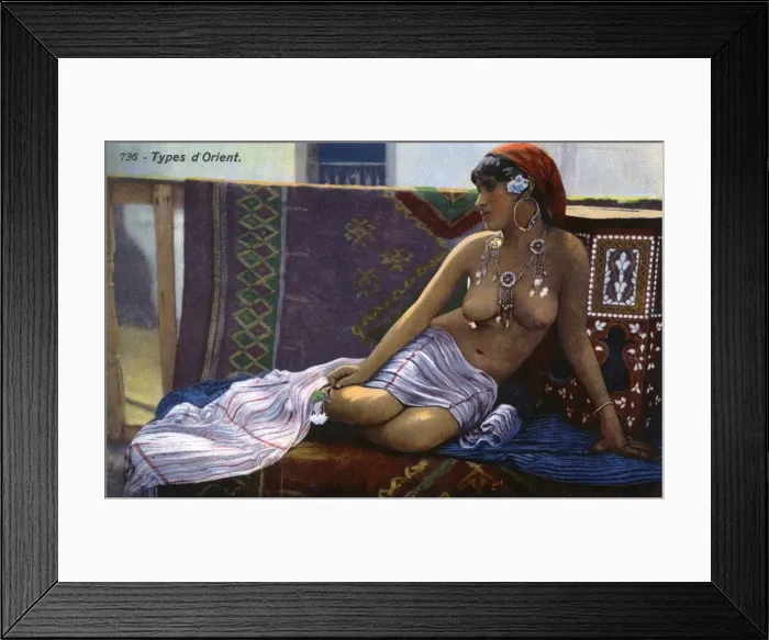 Framed Print : Oriental beauty reclining on a divan Framed Print : Oriental beauty reclining on a divan