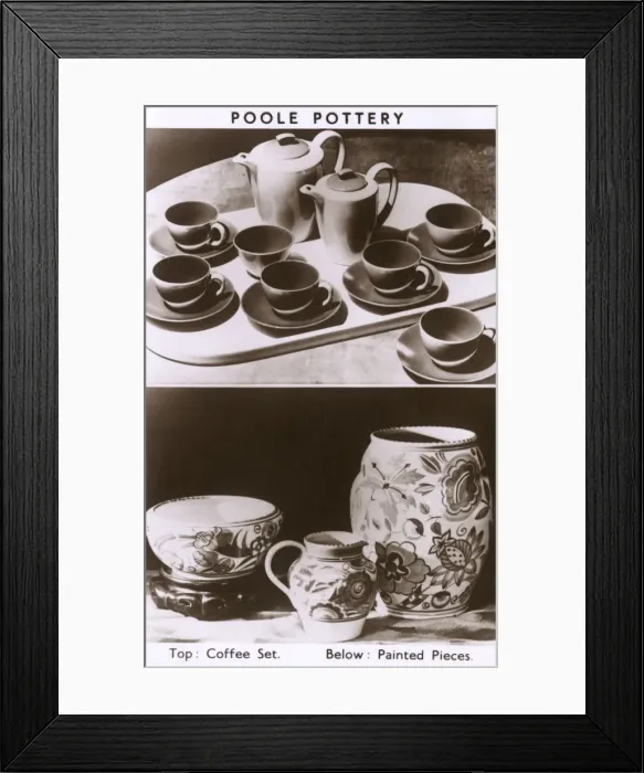 Framed Print : Poole Pottery - A Coffee Set and various painted pieces Framed Print : Poole Pottery - A Coffee Set and various painted pieces