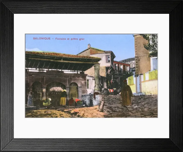 Framed Print : Salonica - Fountain and Greek Orthodox Priest Framed Print : Salonica - Fountain and Greek Orthodox Priest