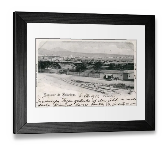 Framed Print : Thessaloniki, Greece - Horse Tram and View of Harbour / Bay Framed Print : Thessaloniki, Greece - Horse Tram and View of Harbour / Bay