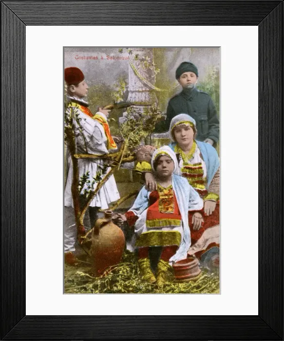 Framed Print : Thessaloniki, Greece - Family in Traditional local costume Framed Print : Thessaloniki, Greece - Family in Traditional local costume