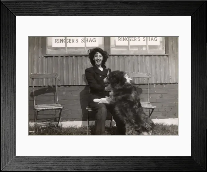 Framed Print : Jolly lady and her bouncy pet dog Framed Print : Jolly lady and her bouncy pet dog