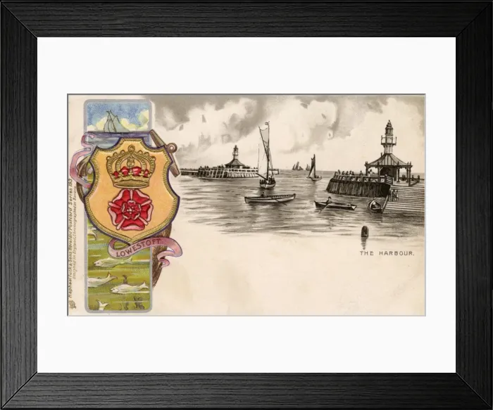 Framed Print : Lowestoft, Suffolk - Town Crest and The Harbour Framed Print : Lowestoft, Suffolk - Town Crest and The Harbour