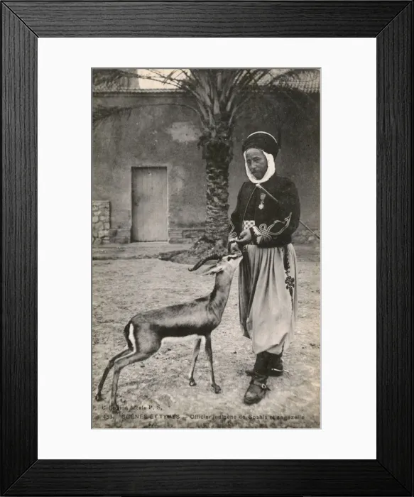 Framed Print : Tunisian Spahi Officer with his pet Gazelle Framed Print : Tunisian Spahi Officer with his pet Gazelle
