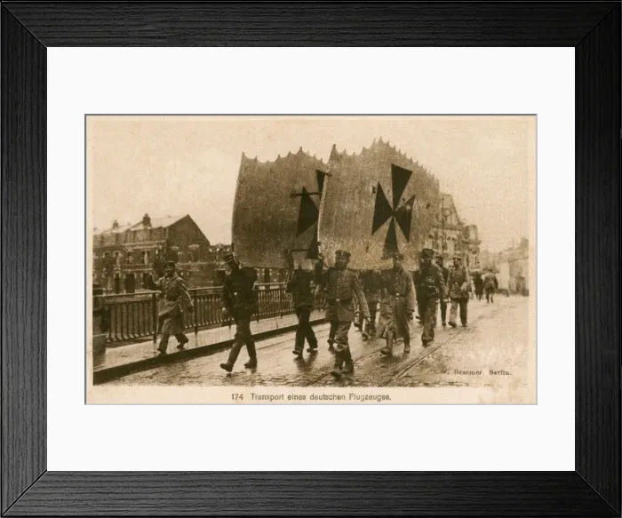 Framed Print : WW1 - German soldiers carry spare wing for Fokker Biplane Framed Print : WW1 - German soldiers carry spare wing for Fokker Biplane