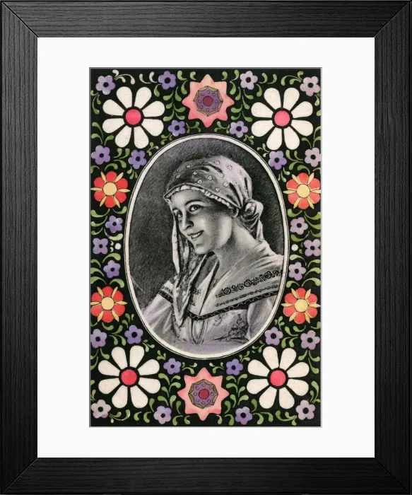 Framed Print : Serbian Country Girl - Decorative floral border Framed Print : Serbian Country Girl - Decorative floral border