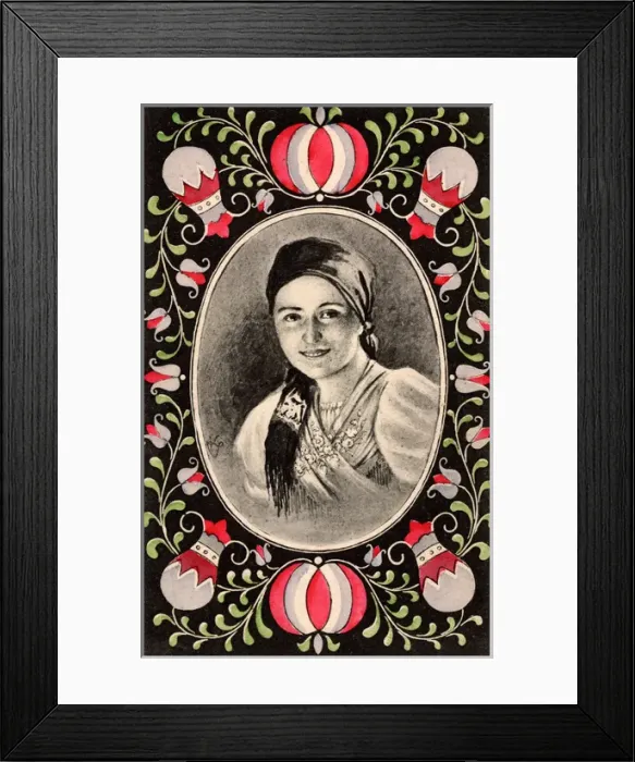Framed Print : A Pretty Serbian Country Girl - Decorative border
