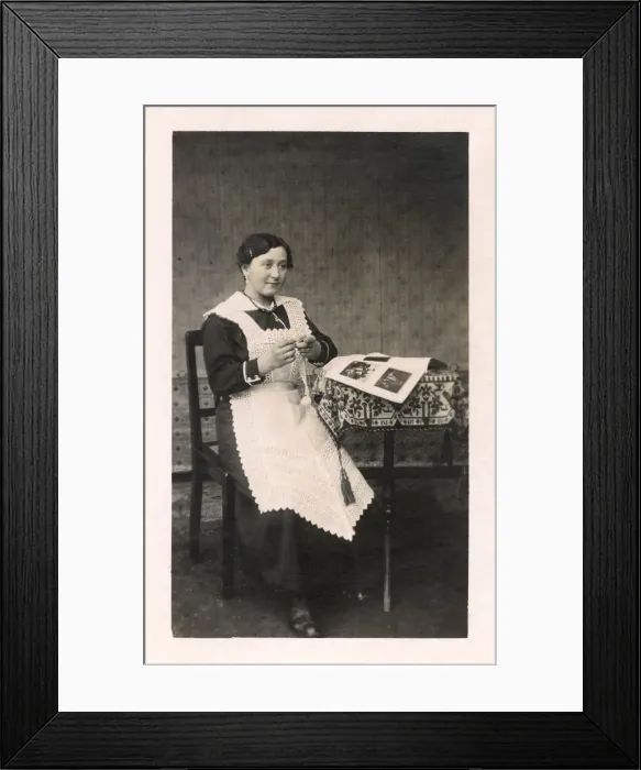 Framed Print : German woman - crocheting for her brother at the front - WW1 Framed Print : German woman - crocheting for her brother at the front - WW1