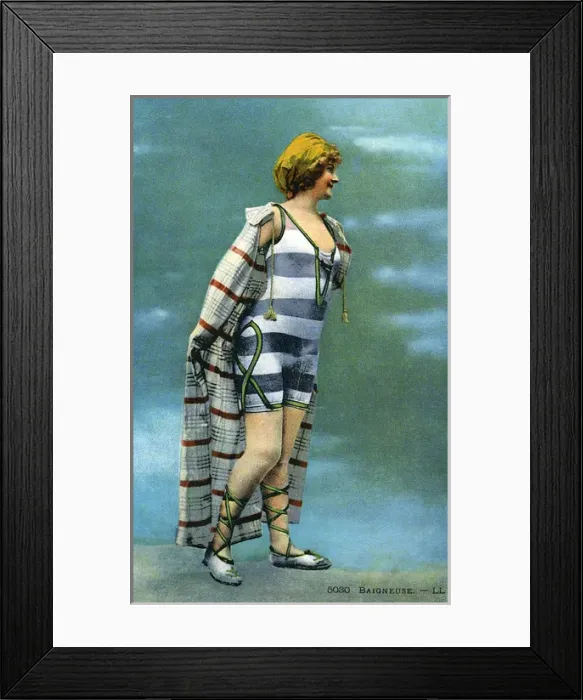 Framed Print : French Ladies Striped Swimming Costume Framed Print : French Ladies Striped Swimming Costume