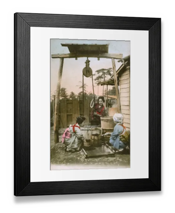 Framed Print : Japan - Women drawing water from a well Framed Print : Japan - Women drawing water from a well