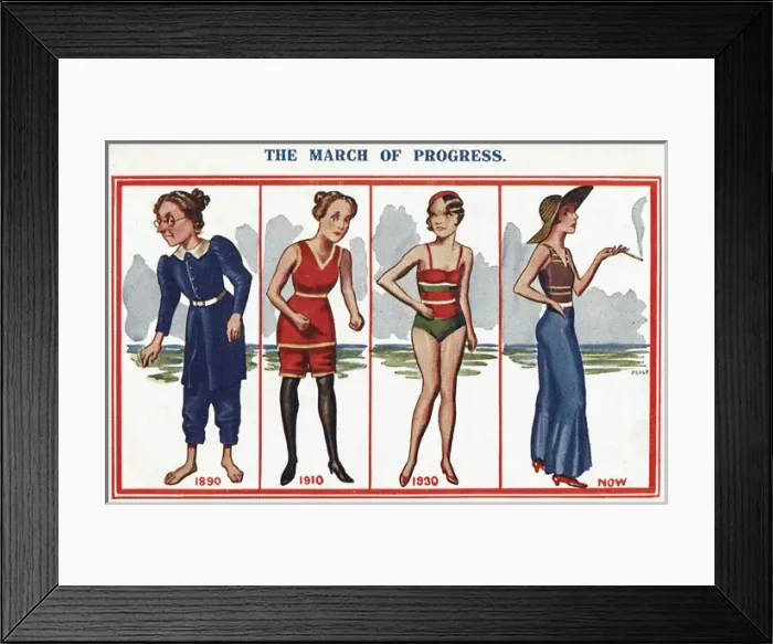Framed Print : The March of Progress - Changing Womens Beachwear Fashion