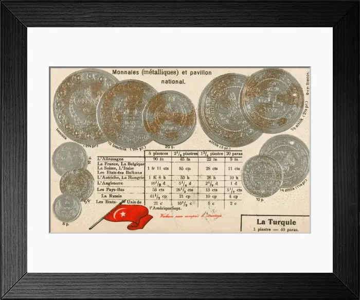 Framed Print : Turkish Coin Card, illustrating various small denominations Framed Print : Turkish Coin Card, illustrating various small denominations