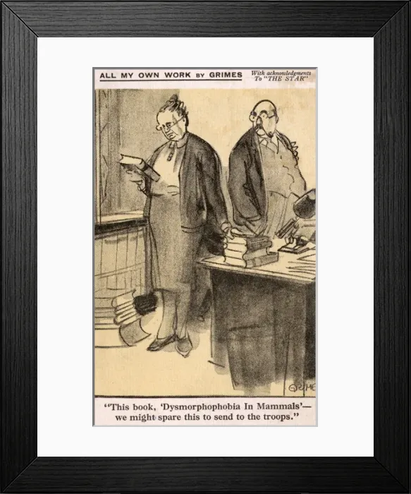 Framed Print : WW2 - Comic Postcard - Stingy Librarian regretting charity Framed Print : WW2 - Comic Postcard - Stingy Librarian regretting charity