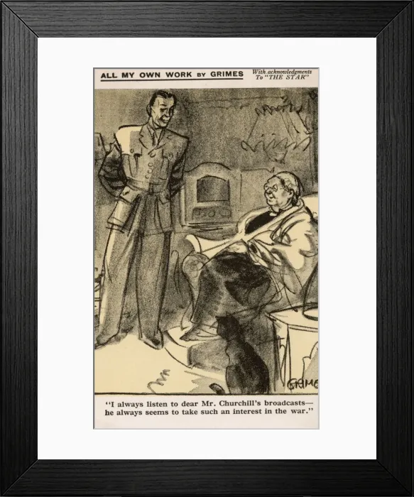 Framed Print : WW2 - Comic Postcard - Listening to Winston Churchill Framed Print : WW2 - Comic Postcard - Listening to Winston Churchill