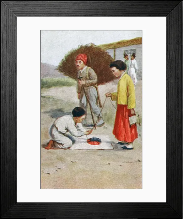 Framed Print : South Korea - Children making a Ying Yang design Kite Framed Print : South Korea - Children making a Ying Yang design Kite