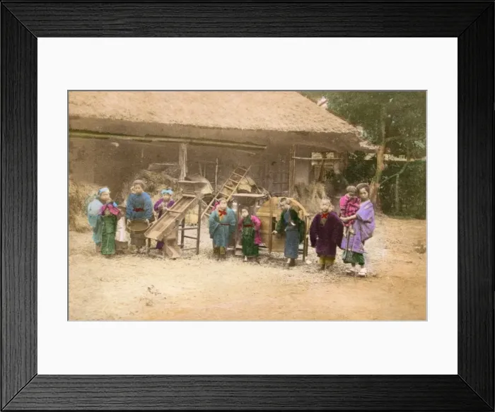 Framed Print : A Family of Farmers, Japan with various farm implements Framed Print : A Family of Farmers, Japan with various farm implements