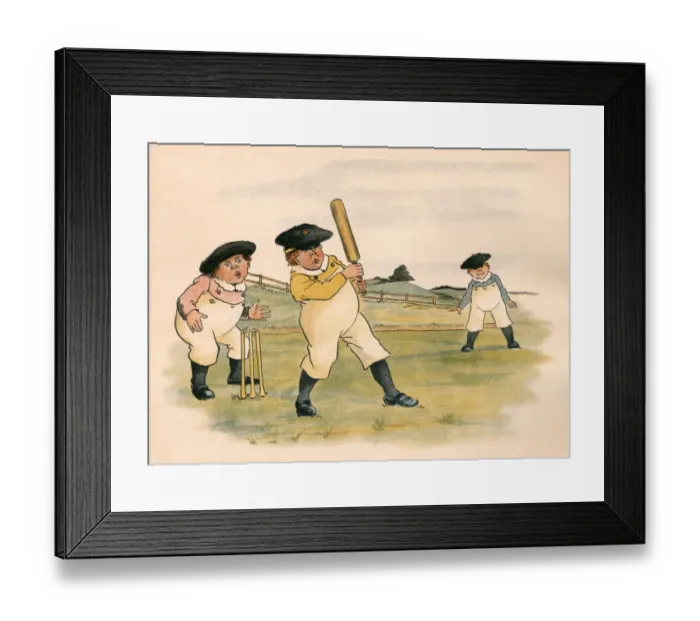 Framed Print : Three little boys play cricket at school Framed Print : Three little boys play cricket at school