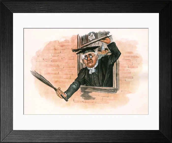 Framed Print : Schoolmaster reacts angrily as his window is smashed Framed Print : Schoolmaster reacts angrily as his window is smashed