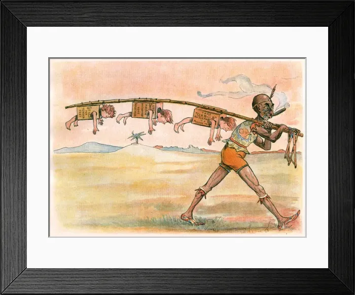Framed Print : Three boys on a desert island captured by an indigenous man Framed Print : Three boys on a desert island captured by an indigenous man