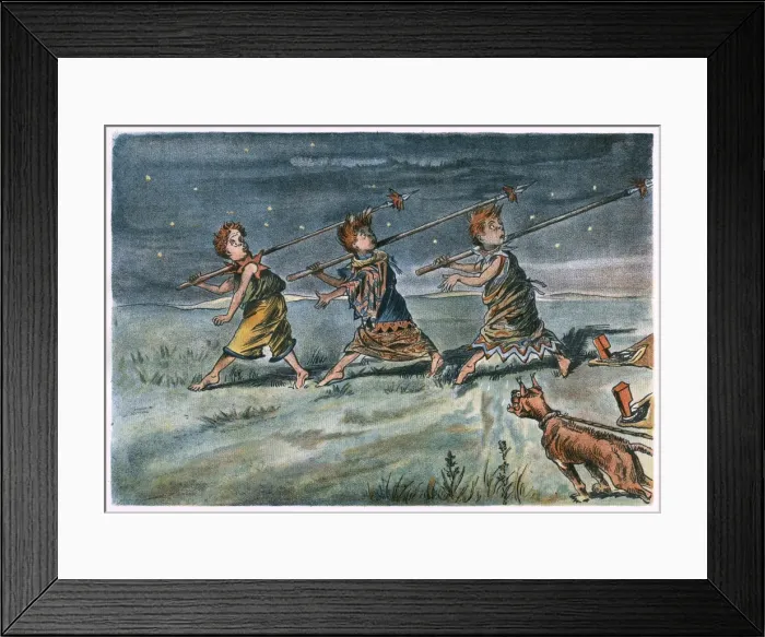 Framed Print : Three boys escape their savage captors during the night Framed Print : Three boys escape their savage captors during the night