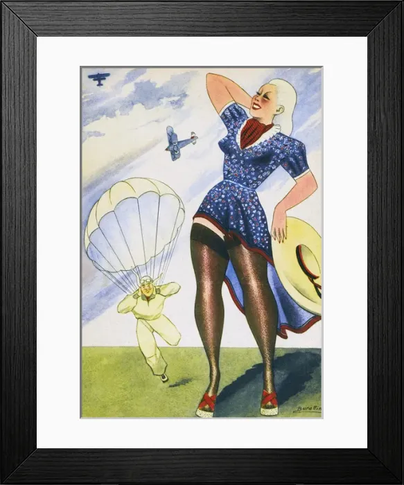 Framed Print : WW2 - Propaganda - parachuting safely back to his girl