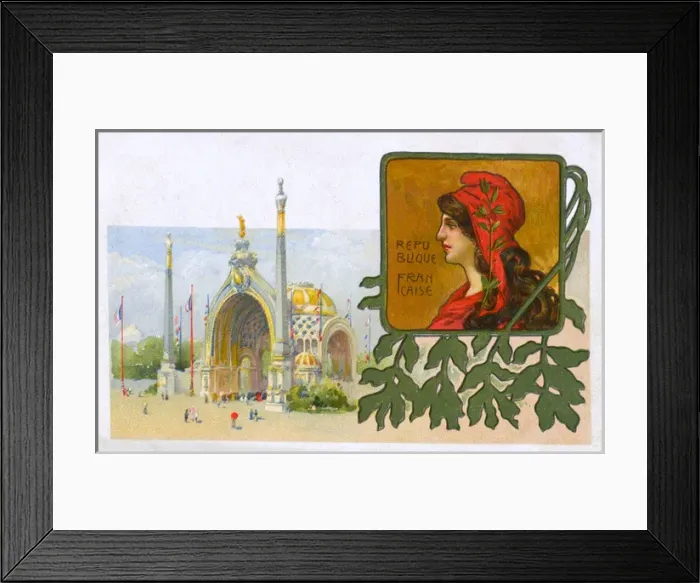 Framed Print : Paris Exposition of 1900 and inset portrait of Marianne Framed Print : Paris Exposition of 1900 and inset portrait of Marianne