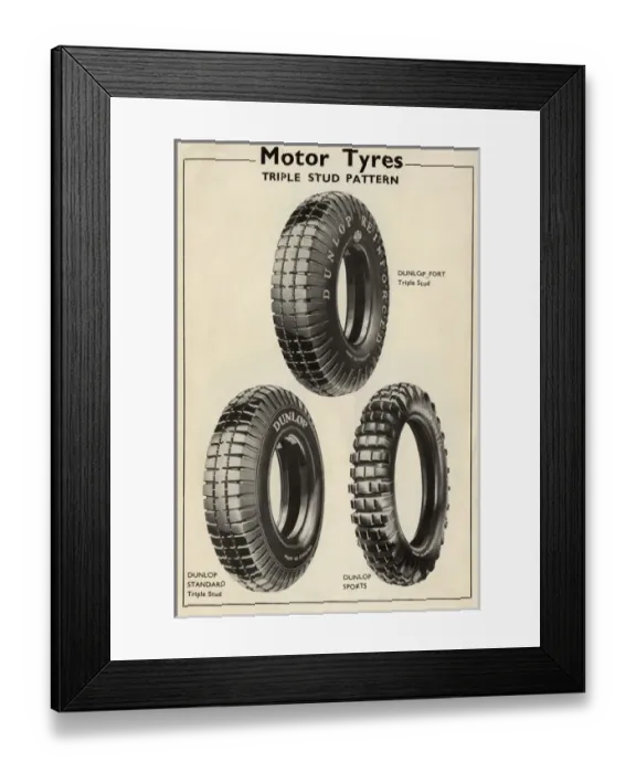 Framed Print : Motor Tyres Triple Stud Pattern - Dunlop - Three styles Framed Print : Motor Tyres Triple Stud Pattern - Dunlop - Three styles