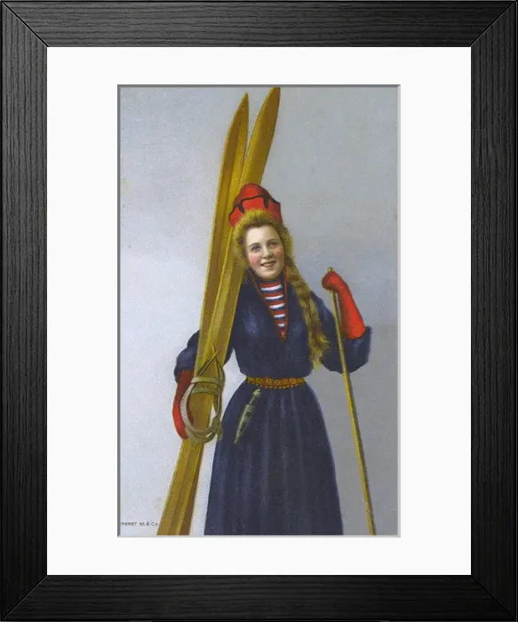 Framed Print : A jolly Norway woman with her skis Framed Print : A jolly Norway woman with her skis