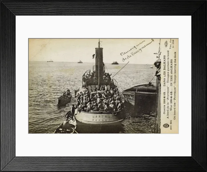 Framed Print : WW1 - Balkans - French troops leave the Provence on a tug Framed Print : WW1 - Balkans - French troops leave the Provence on a tug
